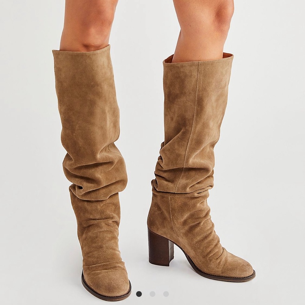 Free People Elle Tall Slouchy Boots in Mushroom Suede